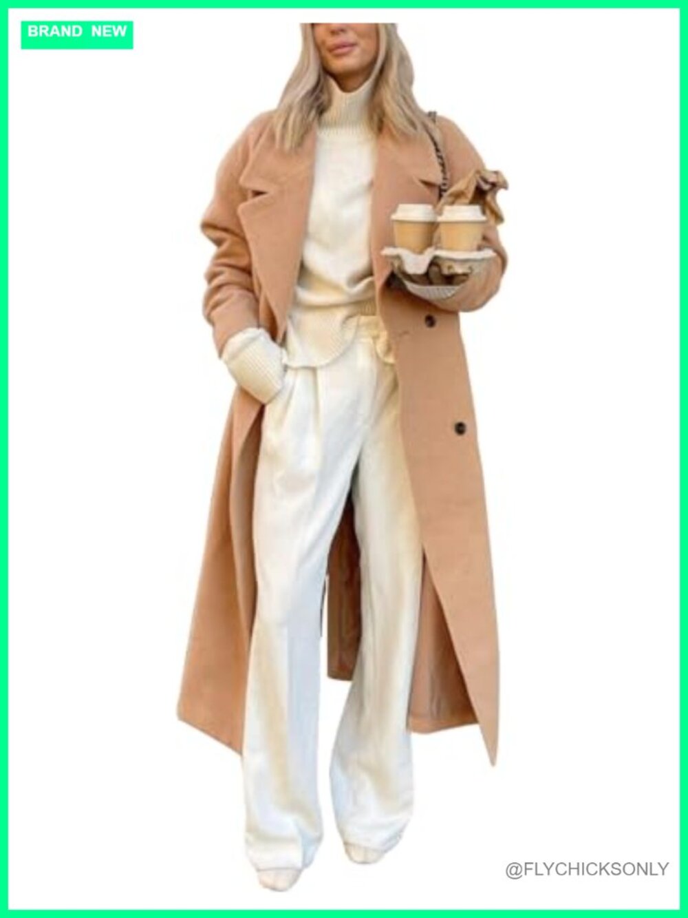 Womens Long Wool Coat Big Notch Lapel Overcoat Double Breasted Winter